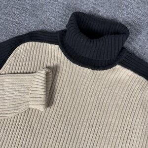 Vintage Structure Knit Sweater Turtle Mock Neck Grandpa Size Large Black Tan 90s